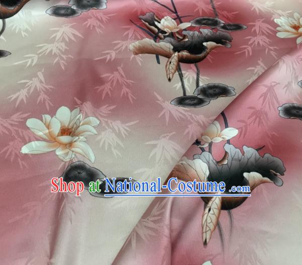 Asian Chinese Classical Lotus Pattern Pink Brocade Satin Drapery Traditional Cheongsam Brocade Silk Fabric