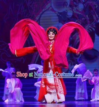 Traditional Chinese Classical Dance Guo Se Tian Xiang Costume Water Sleeve Beautiful Dance Red Dress for Women