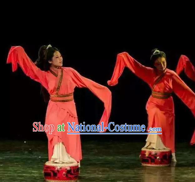 Chinese Beautiful Dance Xiang He Ge Costume Traditional Water Sleeve Dance Classical Dance Competition Dress for Women