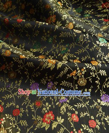 Traditional Chinese Royal Flowers Vine Pattern Design Black Brocade Silk Fabric Asian Satin Material