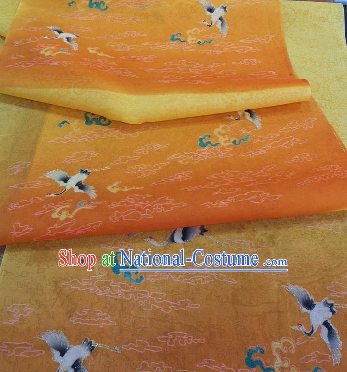 Chinese Traditional Cloud Cranes Pattern Design Orange Silk Fabric Brocade Asian Satin Material
