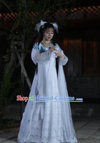 Chinese Traditional Cosplay Swordswoman Fairy White Dress Custom Ancient Tang Dynasty Princess Costume for Women