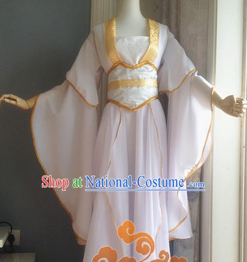 Traditional Chinese Cosplay Fairy White Dress Ancient Court Lady Swordswoman Wedding Costume for Women