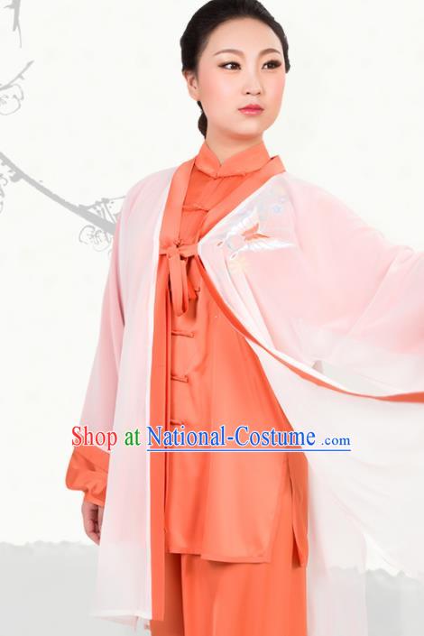 Chinese Traditional Martial Arts Embroidered Orange Costume Best Kung Fu Competition Tai Chi Training Clothing for Women