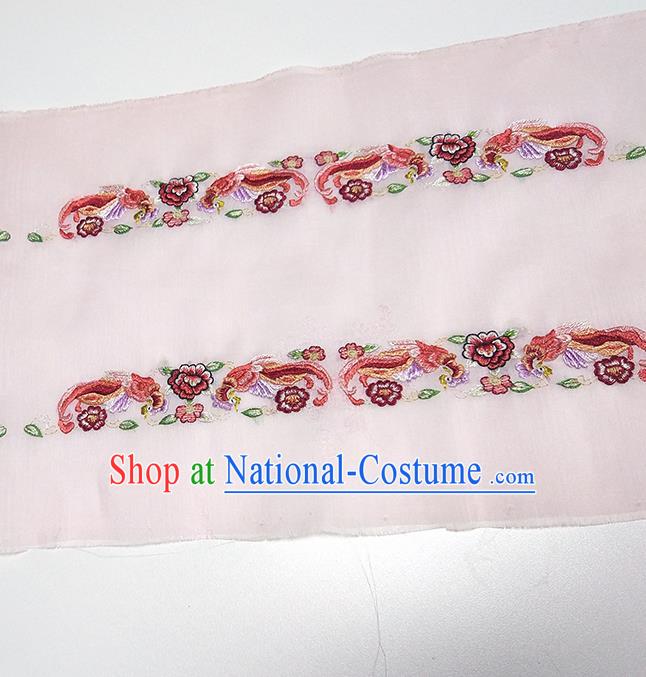Asian Chinese Traditional Embroidered Phoenix Peony Pattern Design Light Pink Silk Fabric China Hanfu Silk Material