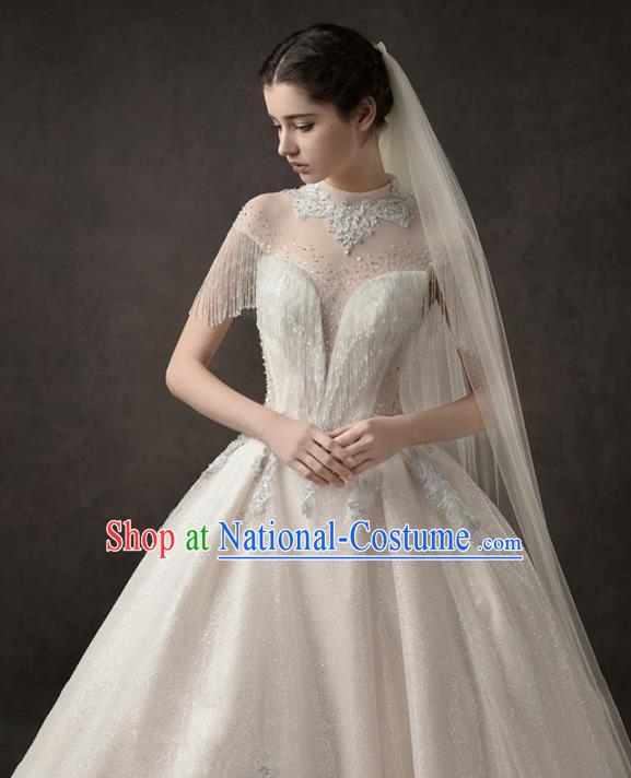 Custom Top Grade Embroidered Beads Tassel Wedding Dress Bride Trailing Full Dress for Women