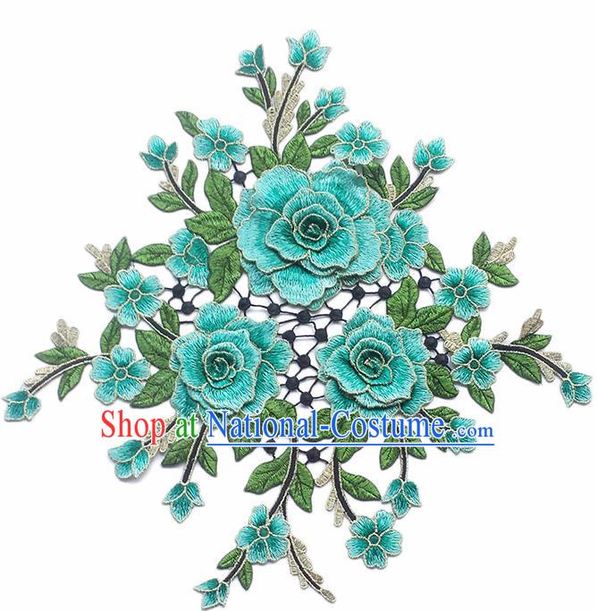 Chinese Traditional Embroidery Watermelon Blue Peony Flowers Patches Embroidered Applique Embroidering Cloth Accessories