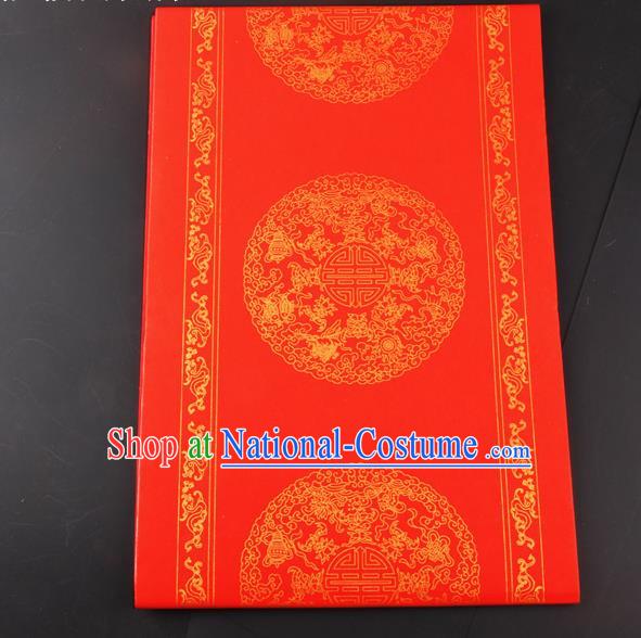 Traditional Chinese Classical Cloud Pattern Red Batik Scroll Paper Handmade Calligraphy Couplet Xuan Paper Craft