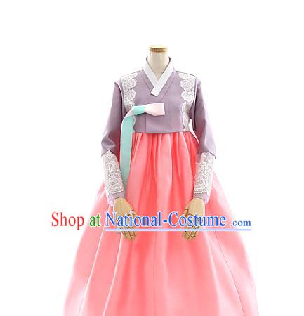 Korean Bride Mother Lilac Blouse and Pink Dress Korea Fashion Costumes Traditional Hanbok Festival Apparels for Women