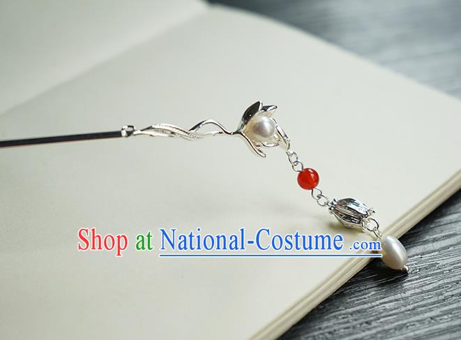 Chinese Classical Hanfu Tassel Step Shake Hair Accessories Handmade Ancient Song Dynasty Argent Hairpin for Women