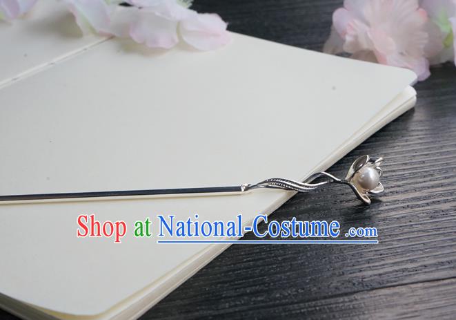Chinese Classical Argent Flower Hair Clip Hair Accessories Handmade Ancient Jin Dynasty Hanfu Hairpin for Women
