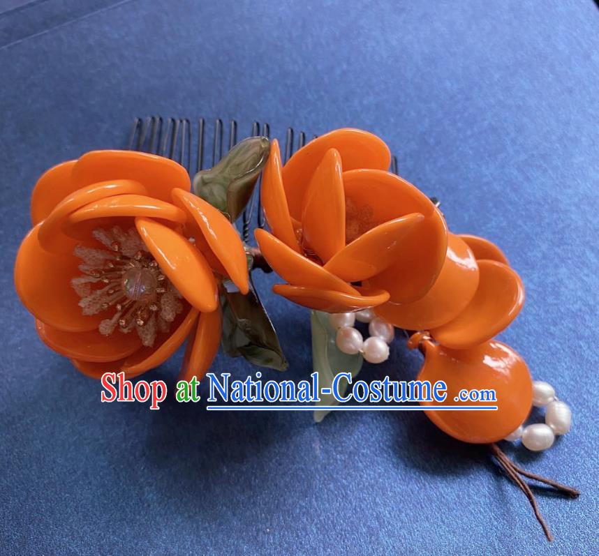 Chinese Classical Orange Plum Hair Comb Women Hanfu Hair Accessories Handmade Ancient Song Dynasty Princess Flowers Hairpin