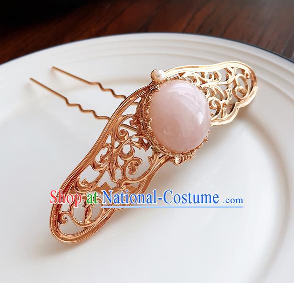 Chinese Classical Palace Golden Hair Crown Handmade Hanfu Hair Accessories Ancient Ming Dynasty Empress Pink Hairpins