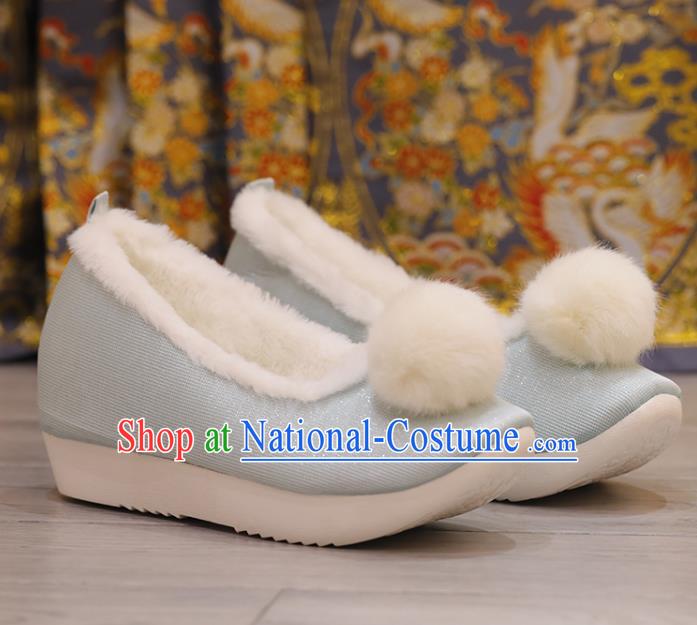 Handmade Stage Show Blue Satin Shoes China Hanfu Shoes Opera Shoes