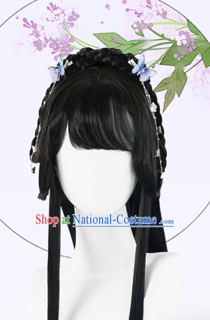 Chinese Song Dynasty Young Lady Bangs Wigs Quality Wigs China Best Chignon Wig Ancient Village Girl Wig Sheath
