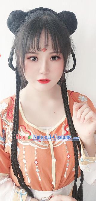 Chinese Tang Dynasty Country Lady Wigs Best Quality Wigs China Cosplay Wig Chignon Ancient Village Girl Wig Sheath