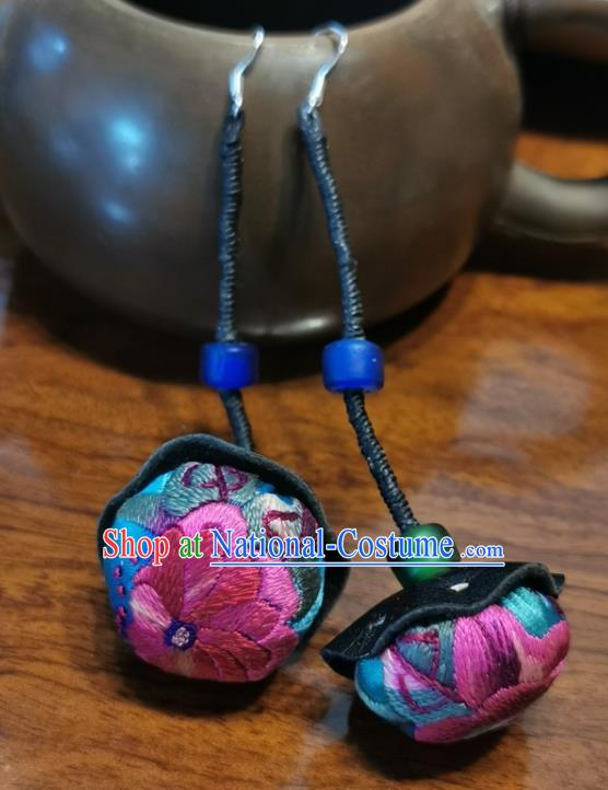 China Traditional Miao Ethnic Silk Ear Accessories Handmade Embroidered Earrings for Women