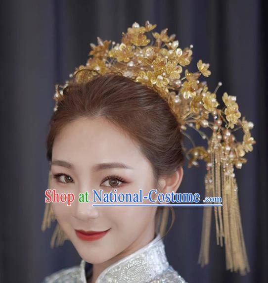 Chinese Bride Phoenix Coronet Xiuhe Suit Hair Accessories Traditional Wedding Golden Hair Crown
