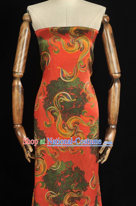 Chinese Cheongsam Red Gambiered Guangdong Gauze Traditional Satin Fabric Classical Pattern Silk Material