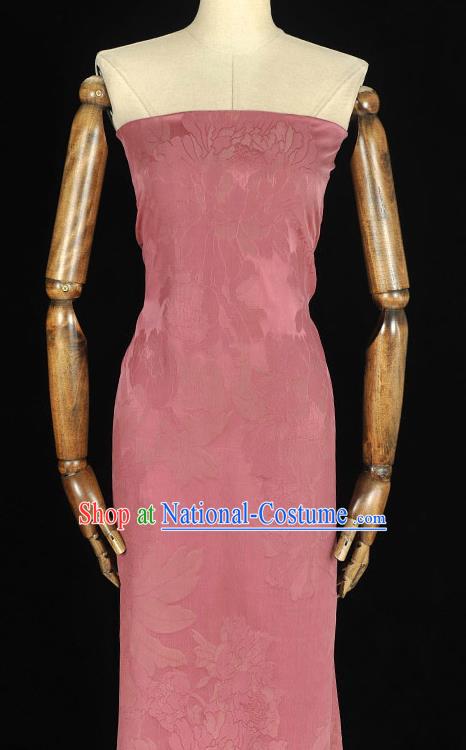 Chinese Cheongsam Traditional Jacquard Silk Fabric Pink Gambiered Guangdong Gauze Classical Peony Pattern Satin Material