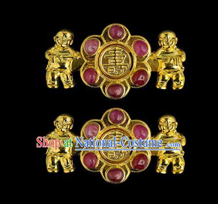 China Ming Dynasty Hanfu Jewelry Accessories Ancient Empress Golden Button for Women