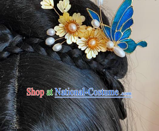 Ancient China Princess Shell Plum Hairpin Handmade Hair Accessories Traditional Hanfu Ming Dynasty Pearls Hair Claw