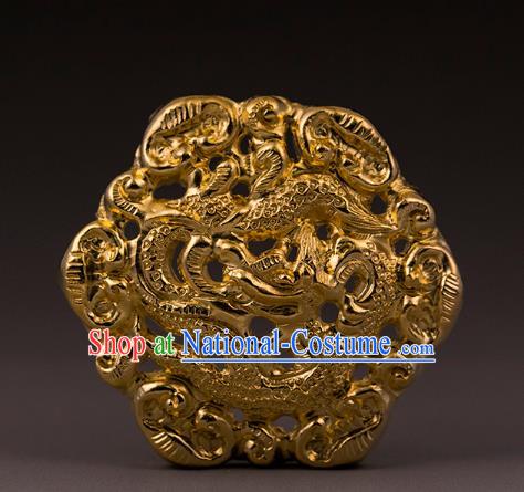 China Traditional Ming Dynasty Golden Dragon Hairpin Handmade Hair Accessories Ancient Queen Hair Crown