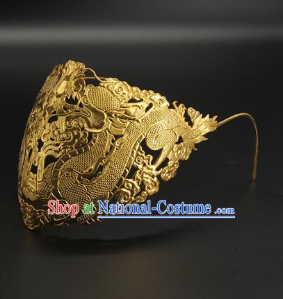 China Handmade Han Dynasty Swordsman Accessories Ancient Crown Prince Golden Face Mask