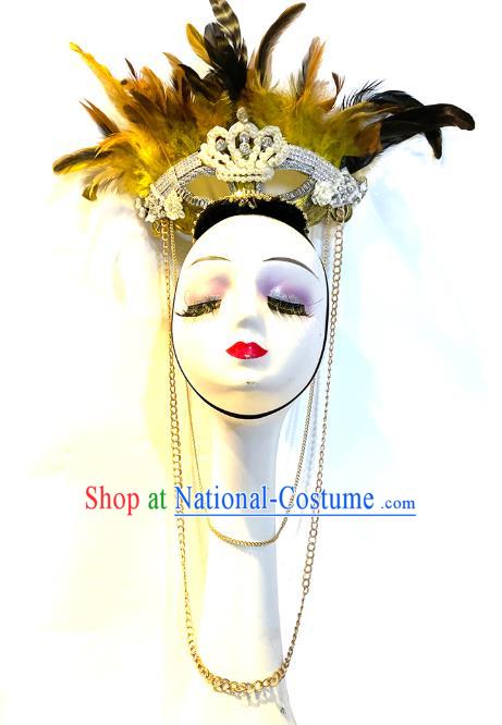 Handmade Brazilian Carnival Headwear Baroque Queen Hair Accessories Stage Show Cosplay Feather Royal Crown
