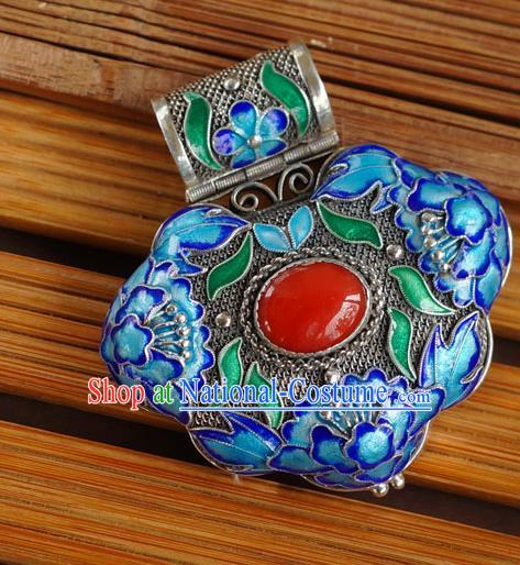 China Handmade Cloisonne Peony Necklace Pendant National Silver Sachet Jewelry Traditional Ruby Accessories