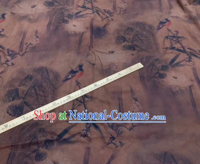 Chinese Classical Lotus Seedpod Pattern Design Brown Gambiered Guangdong Gauze Fabric Asian Traditional Cheongsam Silk Material