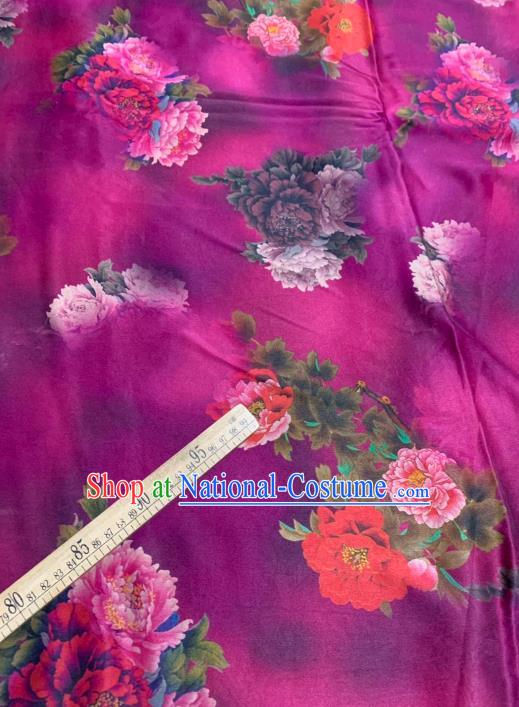 Chinese Classical Peony Flowers Pattern Design Purple Gambiered Guangdong Gauze Fabric Asian Traditional Cheongsam Silk Material