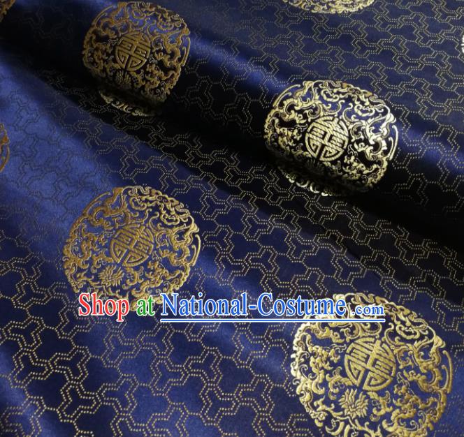 Chinese Royal Pattern Design Navy Brocade Fabric Asian Traditional Satin Silk Material