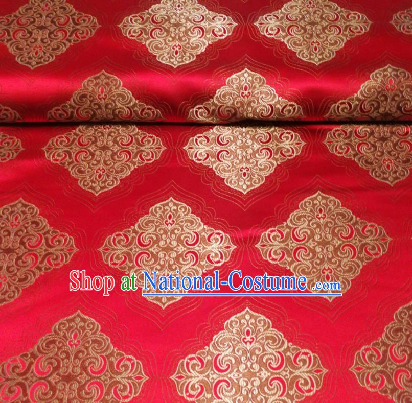 Chinese Royal Square Pattern Design Red Brocade Fabric Asian Traditional Satin Silk Material