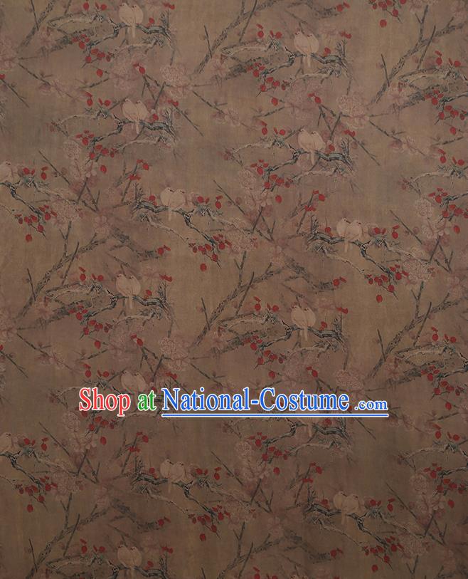 Chinese Classical Printing Birds Pattern Design Khaki Gambiered Guangdong Gauze Fabric Asian Traditional Cheongsam Silk Material