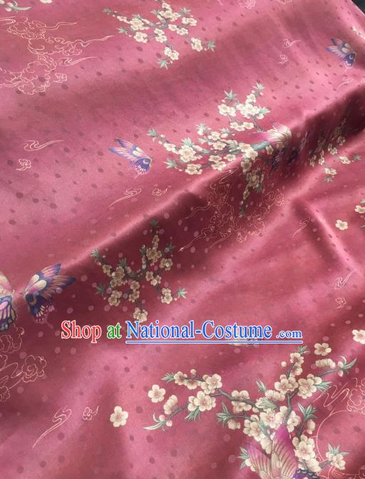 Asian Chinese Traditional Plum Blossom Pattern Design Red Gambiered Guangdong Gauze Fabric Silk Material
