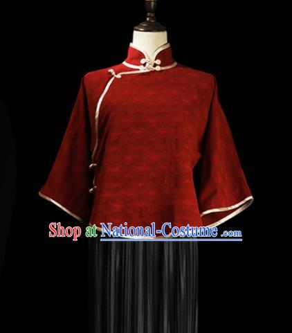 Traditional Chinese Tang Suit Purplish Red Blouse Cheongsam Upper Outer Garment for Women