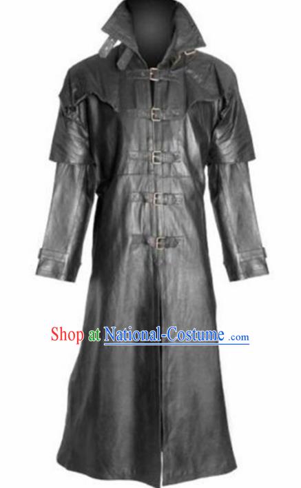 Western Halloween Middle Ages Drama General Black Leather Coat European Traditional Knight Costume for Men