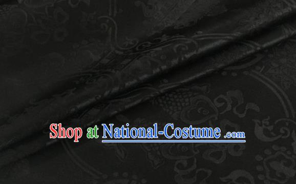 Asian Chinese Classical Double Fish Pattern Design Black Silk Fabric Traditional Cheongsam Material