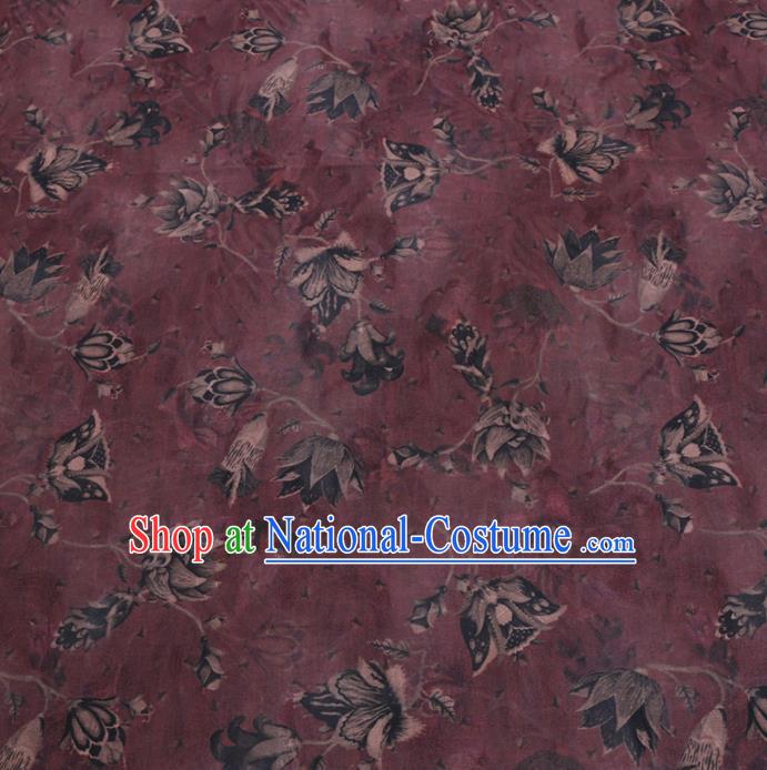 Chinese Cheongsam Classical Tulip Pattern Design Purple Watered Gauze Fabric Asian Traditional Silk Material