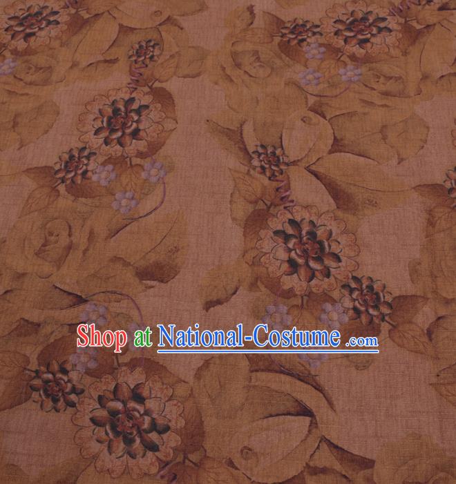 Chinese Cheongsam Classical Flowers Pattern Design Ginger Watered Gauze Fabric Asian Traditional Silk Material