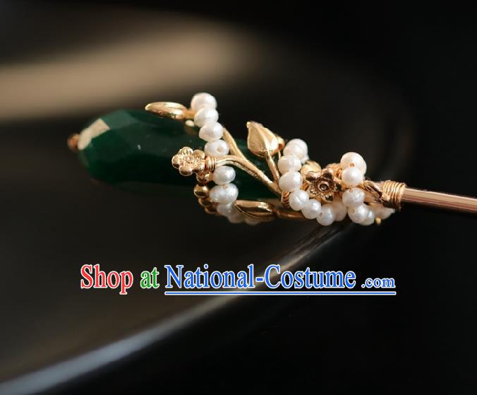 Chinese Handmade Ming Dynasty Princess Atrovirens Glass Hairpins Ancient Hanfu Hair Accessories for Women