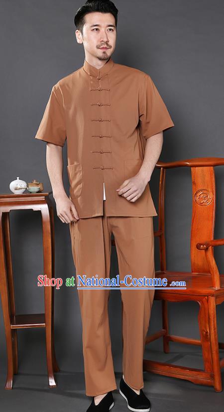 Chinese National Ginger Shirt and Pants Traditional Tang Suit Martial Arts Costumes Complete Set for Men