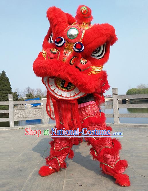 Chinese Traditional Lion Dance Red Fur Lion Head Top Lion Dance Competition Costumes for Adult