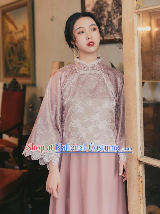 Chinese Traditional Tang Suit Pink Shirt and Skirt National Tang Suit Costumes for Women