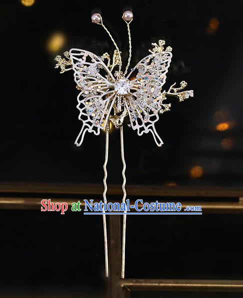 Chinese Traditional Hanfu Crystal Butterfly Hairpins Ancient Princess Hair Accessories for Women