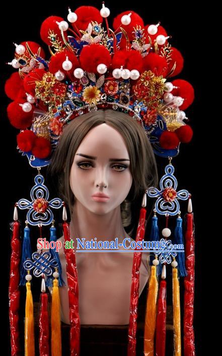 Traditional Chinese Opera Red Venonat Phoenix Coronet Headdress Peking Opera Diva Hair Accessories for Women