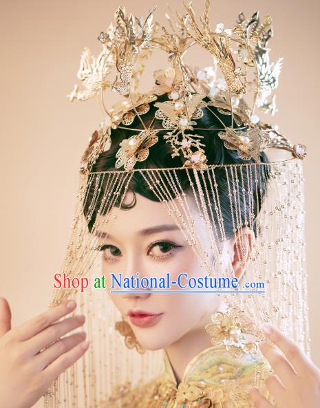 Traditional Chinese Wedding Deluxe Golden Phoenix Coronet Hairpins Headdress Ancient Hair Accessories for Women