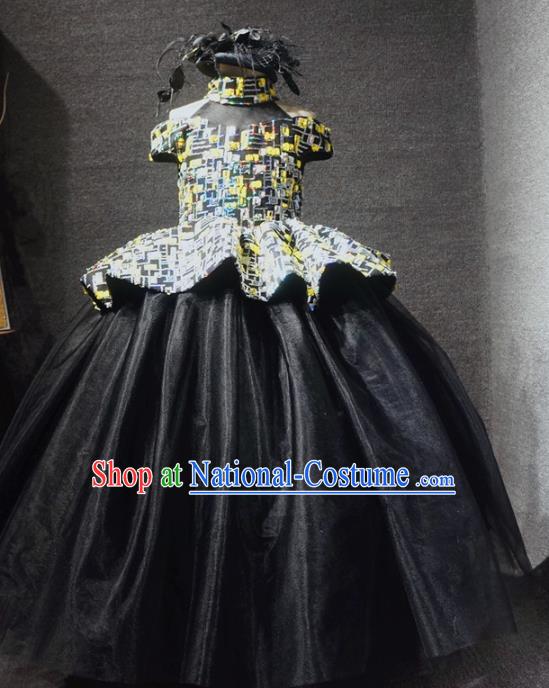 Top Children Day Dance Performance Black Full Dress Catwalks Stage Show Birthday Costume for Kids