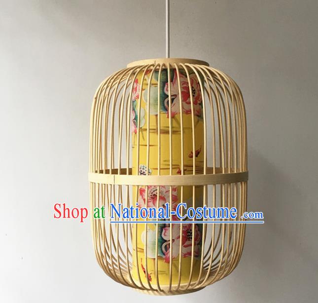 Traditional Chinese Printing Lotus Yellow Hanging Lanterns Handmade Lantern Bamboo Art Scaldfish Lamp